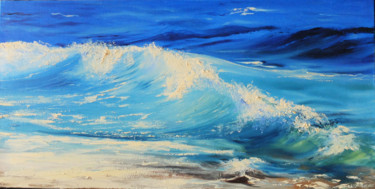 Painting titled "Azure surf" by Valeriia Radziievska, Original Artwork, Oil Mounted on Wood Stretcher frame