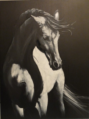 Painting titled "White Horse: Insigh…" by Valeriia Radziievska, Original Artwork, Oil Mounted on Wood Stretcher frame