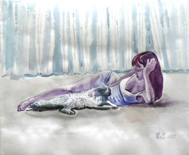 Painting titled "Serenity" by Valeria Belogurova, Original Artwork, Watercolor