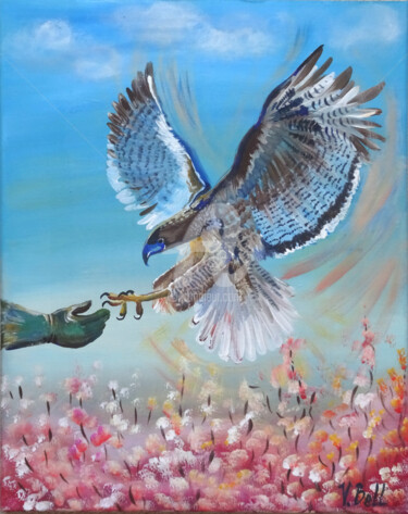Peinture intitulée "Falcon Hunting" par Valeria Belogurova, Œuvre d'art originale, Acrylique