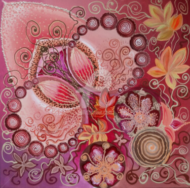 Painting titled "Heart of a Flower" by Valeria Belogurova, Original Artwork, Acrylic
