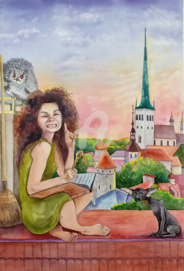 Painting titled "Tales of the Old Ci…" by Valeria Belogurova, Original Artwork, Watercolor