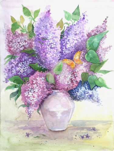 Peinture intitulée "Lilac, boquet of fl…" par Valeria Belogurova, Œuvre d'art originale, Aquarelle