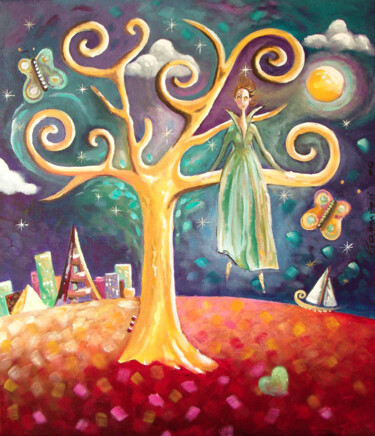 Peinture intitulée "L'arbre de lumière" par Valerie Albertosi, Œuvre d'art originale, Acrylique