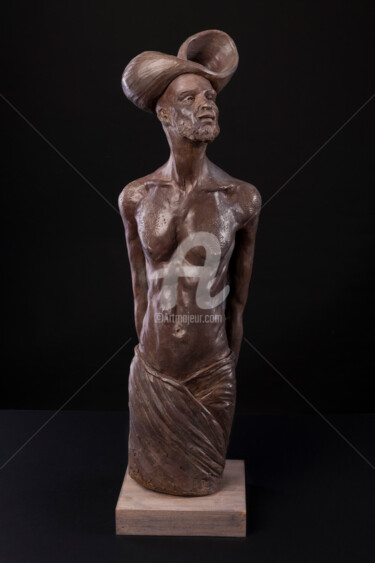 Sculptuur getiteld "Le Voyageur..." door Valerie Barrault, Origineel Kunstwerk, Terra cotta