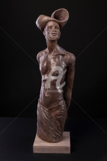 Sculptuur getiteld "L'homme, Le Voyageur" door Valerie Barrault, Origineel Kunstwerk, Klei
