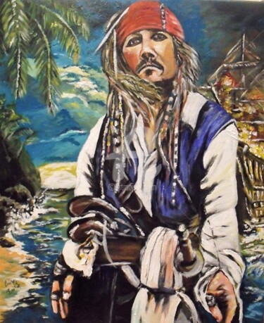 Картина под названием "Pirates des caraïbes" - Valérie Barrett, Подлинное произведение искусства, Акрил Установлен на Деревя…