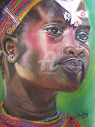 Drawing titled "Samburu Girl From K…" by Valérie Barrett, Original Artwork, Pastel Mounted on Wood Panel