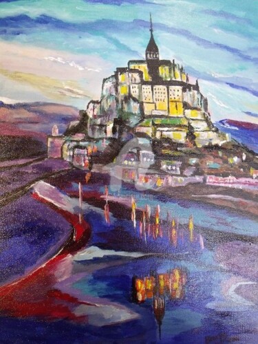 Pittura intitolato "Mont Saint Michel à…" da Valérie Barrett, Opera d'arte originale, Acrilico