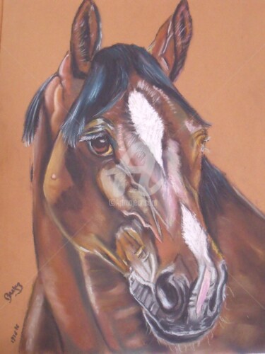 Drawing titled "Cheval" by Valérie Barrett, Original Artwork, Pastel