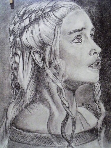 Dessin intitulée "Khaleesi Mother of…" par Valérie Barrett, Œuvre d'art originale, Graphite