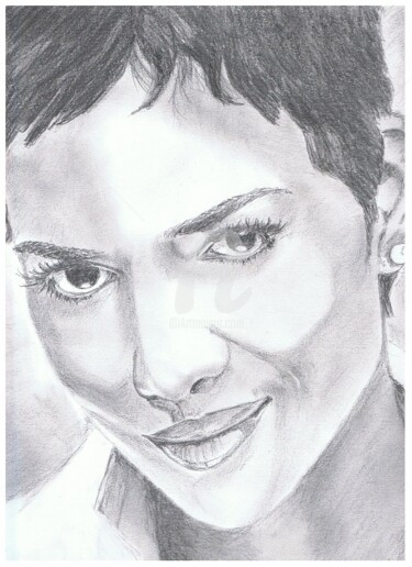 Dessin intitulée "Halle Berry" par Valérie Barrett, Œuvre d'art originale, Graphite