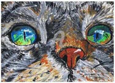 Painting titled "Eyes cat colors" by Valérie Barrett, Original Artwork, Gouache