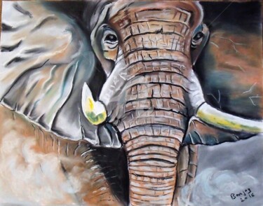 Painting titled "Elephant d'Afrique" by Valérie Barrett, Original Artwork, Pastel