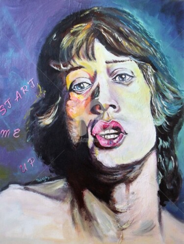 Painting titled "Mick Jagger (Start…" by Valérie Barrett, Original Artwork, Acrylic Mounted on Wood Stretcher frame
