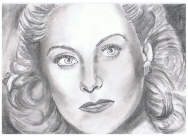 Drawing titled "Michèle Morgan" by Valérie Barrett, Original Artwork, Graphite