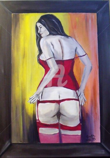 Peinture intitulée "Nu aux dessous roug…" par Valérie Barrett, Œuvre d'art originale, Acrylique