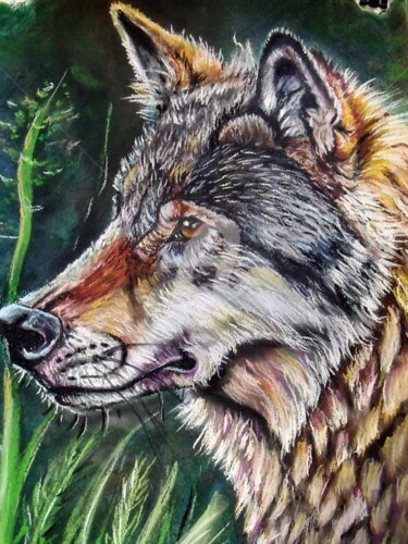 Painting titled "Loup" by Valérie Barrett, Original Artwork, Pastel