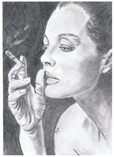 Drawing titled "Romy Schneider" by Valérie Barrett, Original Artwork, Graphite