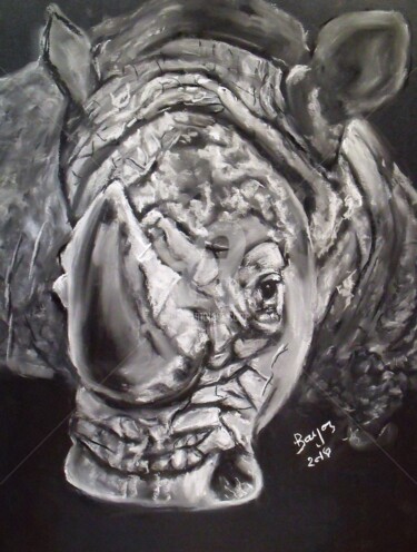 Painting titled "Rhino" by Valérie Barrett, Original Artwork, Pastel