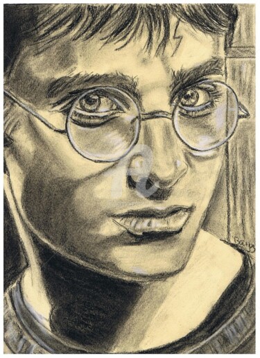 Drawing titled "Harry Potter" by Valérie Barrett, Original Artwork, Conté