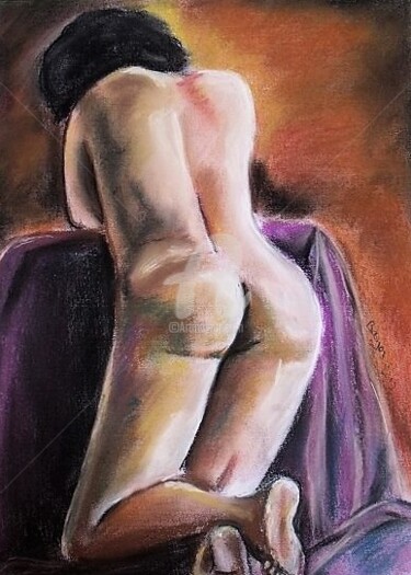 Painting titled "Nue en Prière" by Valérie Barrett, Original Artwork, Pastel