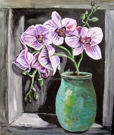 Painting titled "Orchidées" by Valérie Barrett, Original Artwork, Acrylic