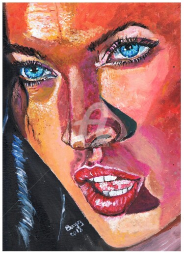 Painting titled "Megan Fox" by Valérie Barrett, Original Artwork, Acrylic