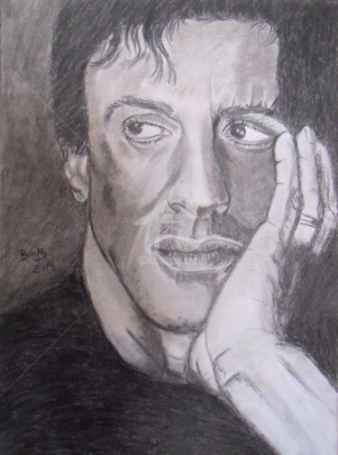 Drawing titled "Sylvester Stallone" by Valérie Barrett, Original Artwork, Pencil