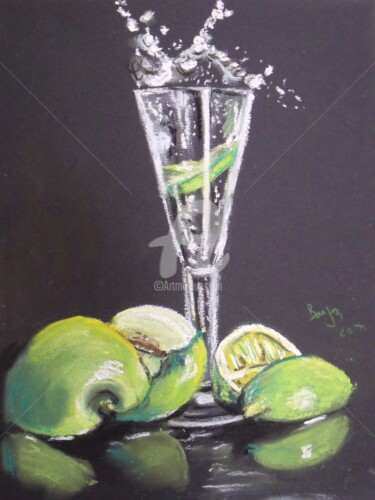 Painting titled "Cheers" by Valérie Barrett, Original Artwork, Pastel Mounted on Wood Panel