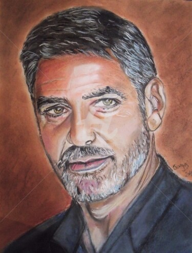 Peinture intitulée "Georges Clooney" par Valérie Barrett, Œuvre d'art originale, Pastel