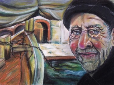 Painting titled "The Old Fisherman" by Valérie Barrett, Original Artwork, Pastel