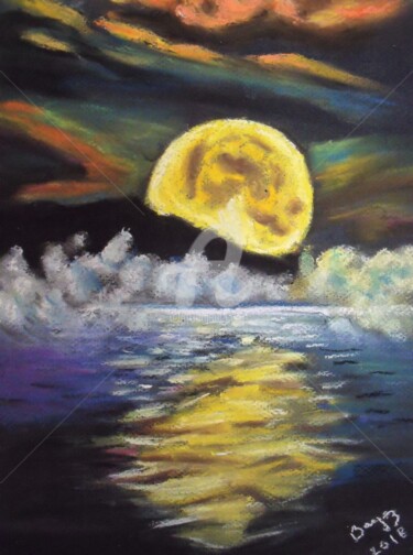 Painting titled "Sun Down" by Valérie Barrett, Original Artwork, Pastel