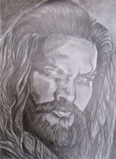 Dibujo titulada "Jason Momoa" por Valérie Barrett, Obra de arte original, Conté