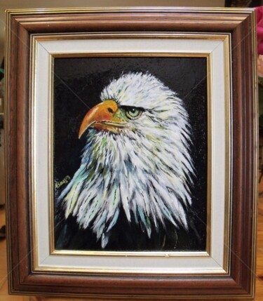 Painting titled "Aigle Pêcheur" by Valérie Barrett, Original Artwork, Acrylic Mounted on Wood Panel