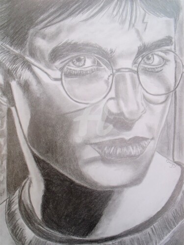 Dibujo titulada "Harry Potter (Danie…" por Valérie Barrett, Obra de arte original, Conté Montado en Panel de madera