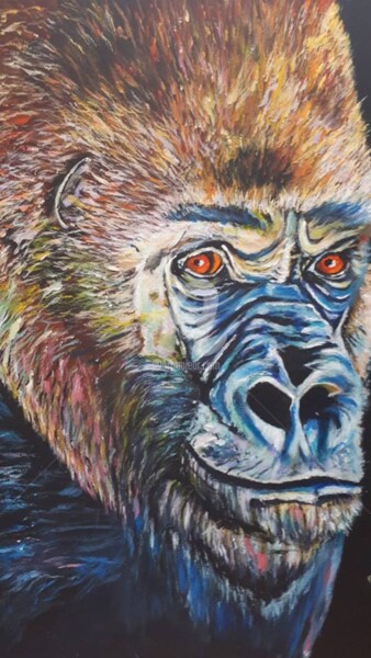 Schilderij getiteld "Gorilla" door Valérie Barrett, Origineel Kunstwerk, Acryl Gemonteerd op Frame voor houten brancard