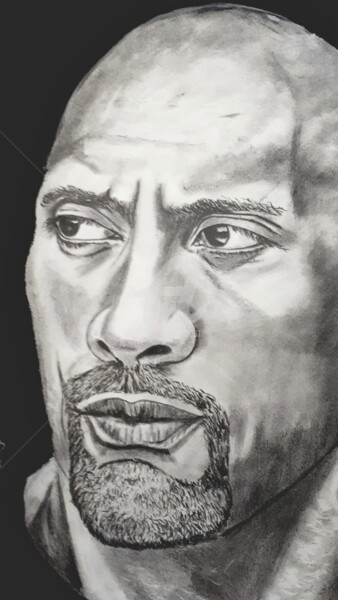 Drawing titled "Dwayne Johnson" by Valérie Barrett, Original Artwork, Conté