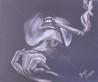 Drawing titled "La Fumeuse (un de m…" by Valérie Barrett, Original Artwork, Chalk