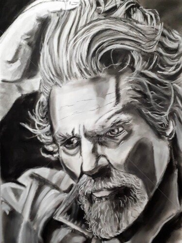Drawing titled "The Dude (Jeff Brid…" by Valérie Barrett, Original Artwork, Charcoal