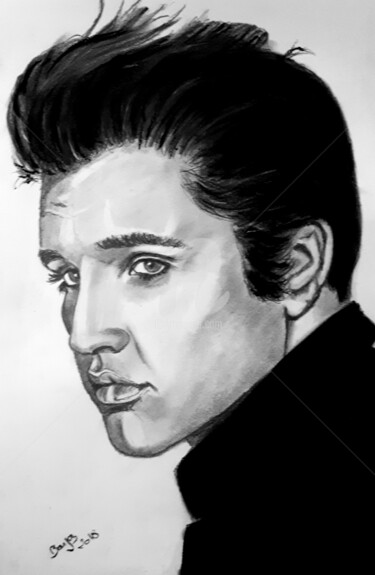 Dessin intitulée "THE KING Elvis Pres…" par Valérie Barrett, Œuvre d'art originale, Graphite Monté sur Carton