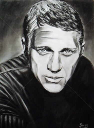 Painting titled "Steve Mc Queen" by Valérie Barrett, Original Artwork, Pastel Mounted on Wood Panel