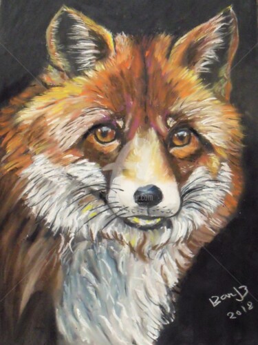 Pintura titulada "FOX" por Valérie Barrett, Obra de arte original, Pastel Montado en Panel de madera