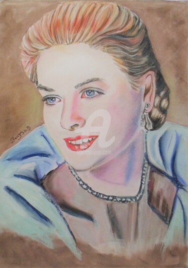 Malerei mit dem Titel "Grace Kelly" von Valérie Barrett, Original-Kunstwerk, Pastell
