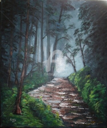 Painting titled "Deep In The Wood" by Valérie Barrett, Original Artwork, Acrylic Mounted on Wood Stretcher frame