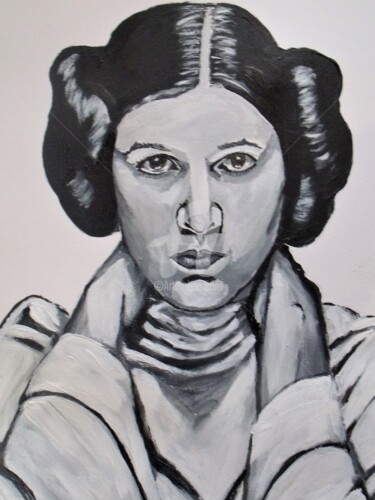 Painting titled "Princesse Leia (Car…" by Valérie Barrett, Original Artwork, Acrylic Mounted on Wood Panel