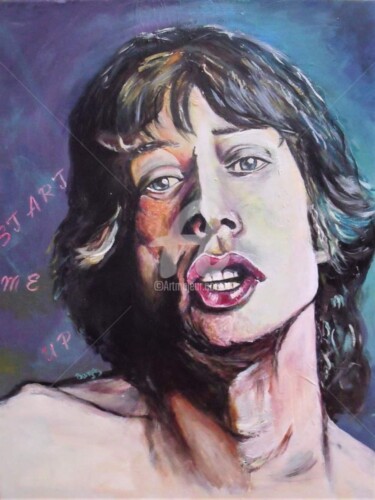 Painting titled "Mike Jagger" by Valérie Barrett, Original Artwork, Acrylic Mounted on Wood Stretcher frame