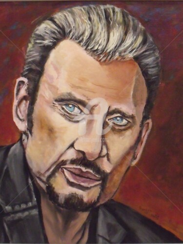 Painting titled "Johnny Hallyday 2" by Valérie Barrett, Original Artwork, Acrylic Mounted on Wood Panel