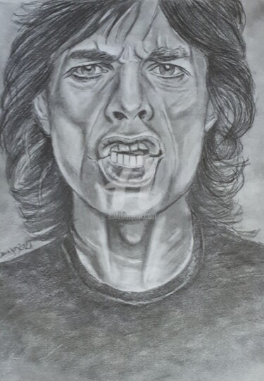 Dibujo titulada "Mick Jagger black a…" por Valérie Barrett, Obra de arte original, Grafito