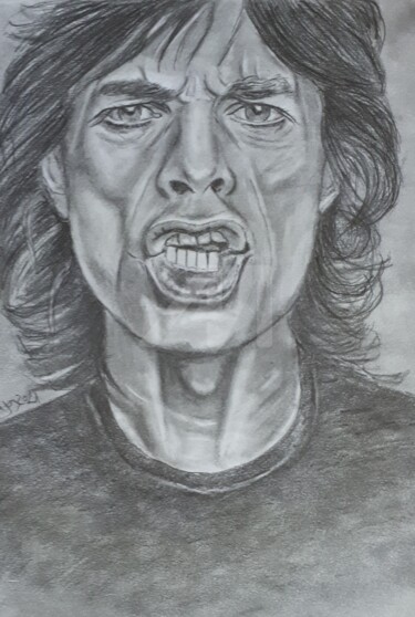 Mick Jagger black and White Drawing titled "Mick Jagger black a…" by Valérie Barrett, Original Art, Graphite